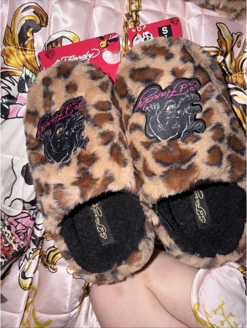 Ed Hardy Slippers Leopard/cheetah Small 7 Women's NWT